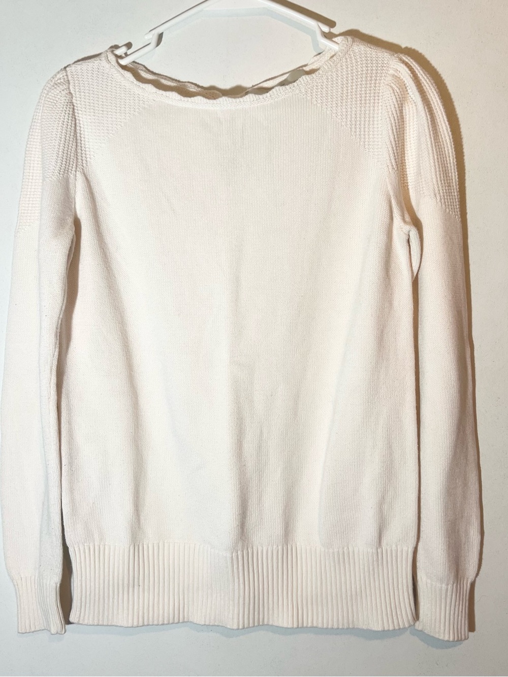 LOFT Cream Scallop-Trim Crew Neck Sweater